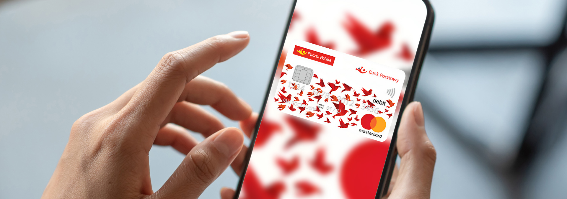 Smartphone with graphics of the Bank Pocztowy Card