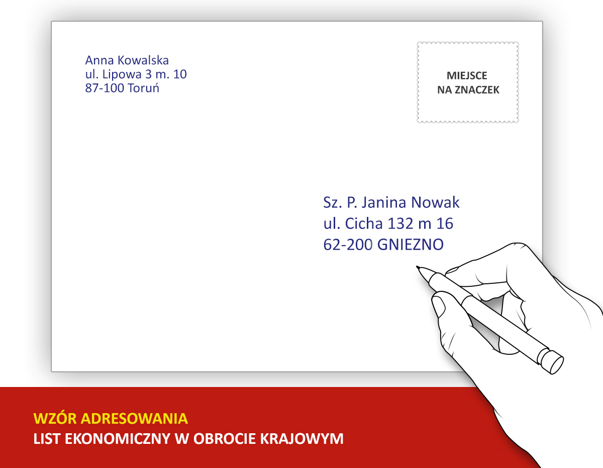 Grafika listu z granatową naklejką listu poleconego