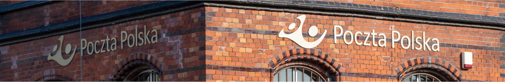 Poczta Polska logo on a brick building