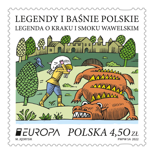  Legenda o Kraku i smoku wawelskim na znaczku 