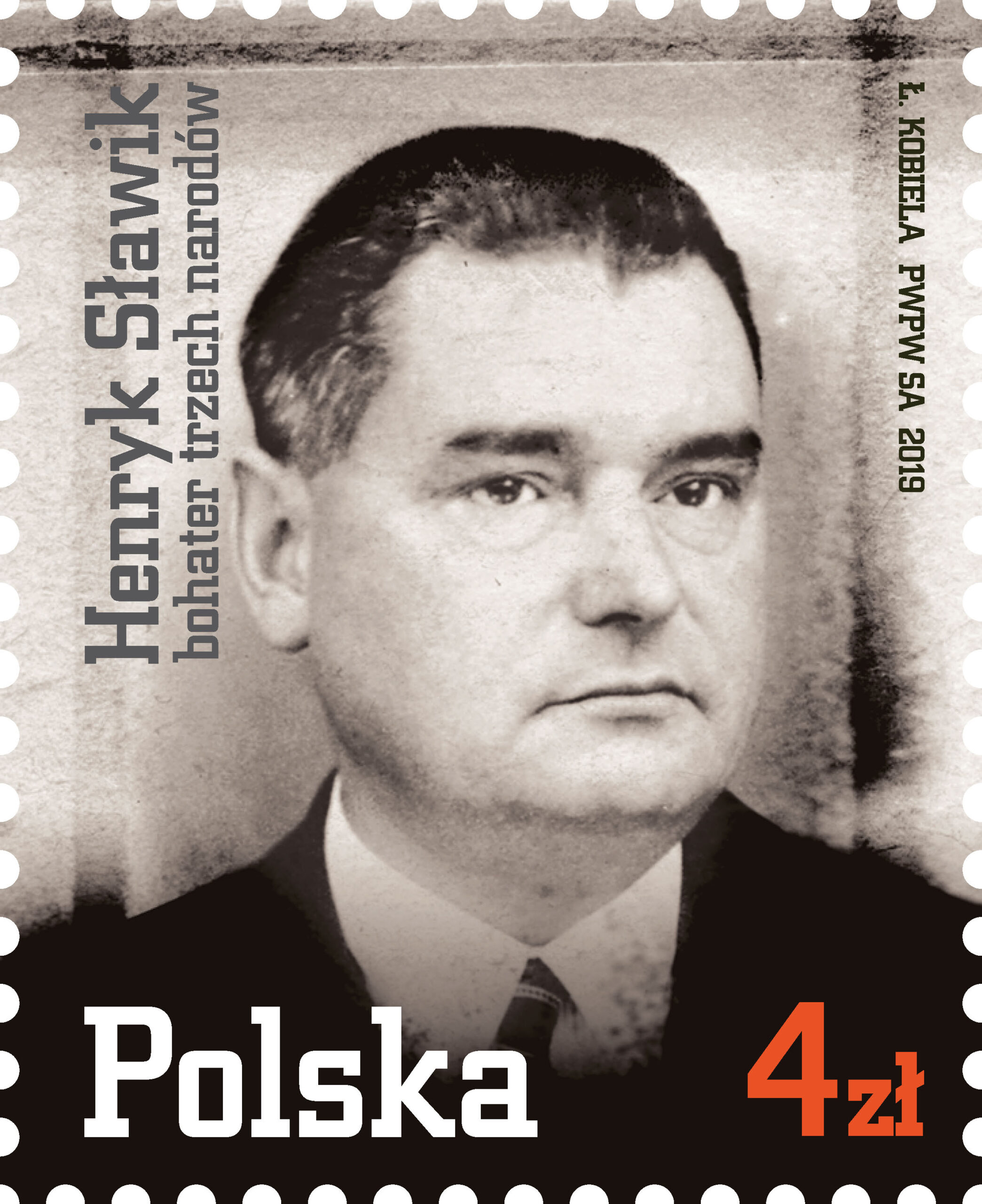  Henryk Sławik „bohater trzech narodów” na znaczku pocztowym 