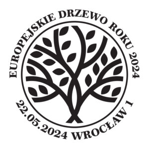 Datownik prezentuje grafikę drzewa wpisanego w koło, nazwę emisji Europejskie Drzewo roku 2024 oraz datę wraz z miejscem wydania
