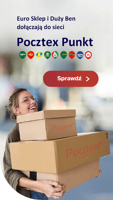 baner reklamowy pocztex punkt z logotypami punktów gdzie można odebrać paczkę