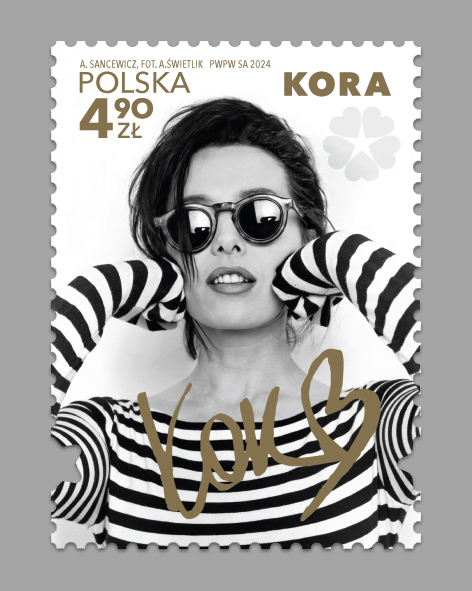 a stamp with the image of the singer Kora