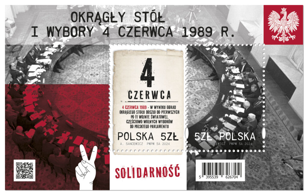 blok ze znaczkami 35. rocznicy obrad Okrągłego Stołu