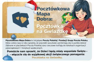 grafika promująca pocztókę na Gwiazkę. Dziewczynka pisze list.