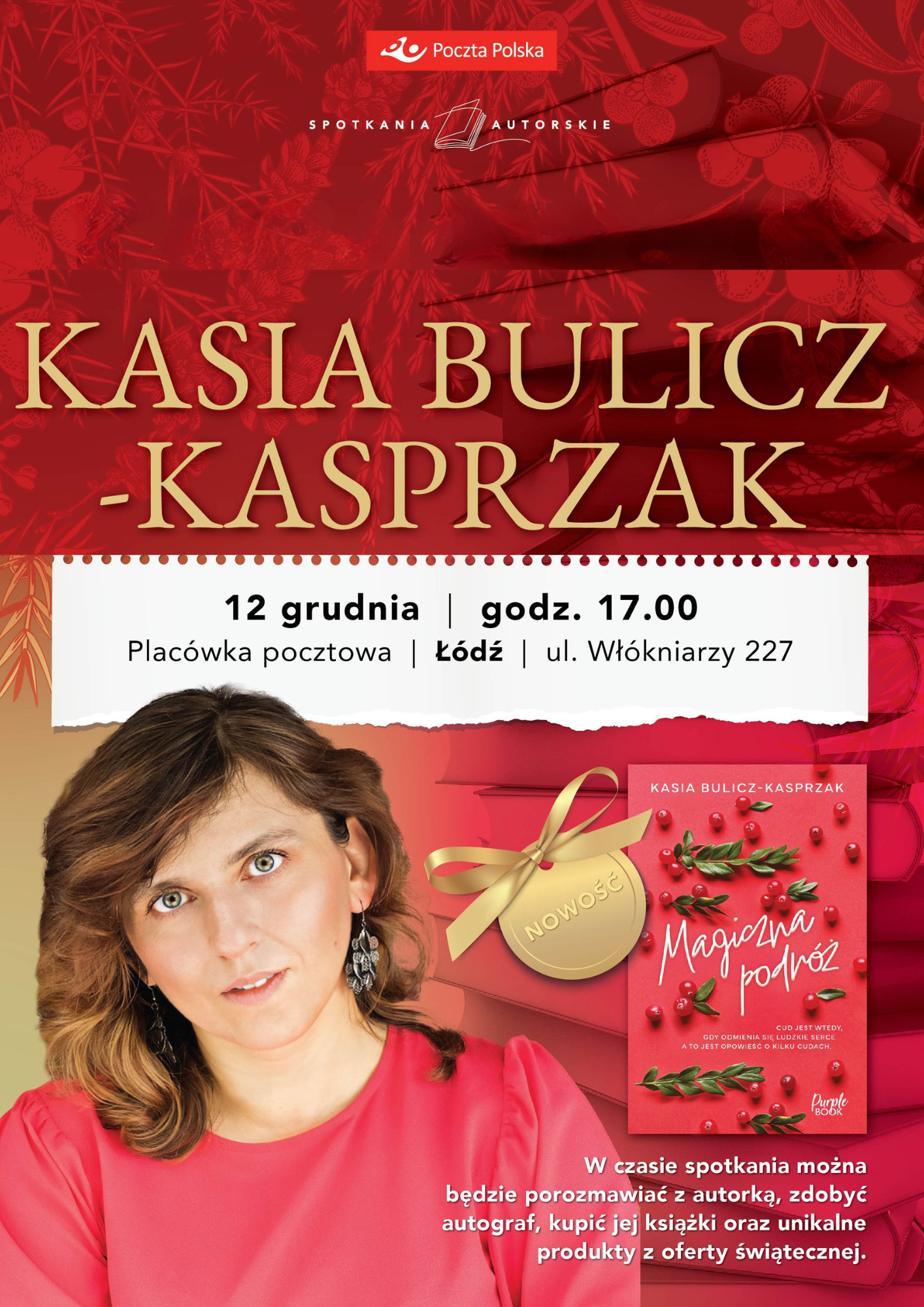 plakat promujący spotkanie autorskie z Kasią Bulik-Kasprzak