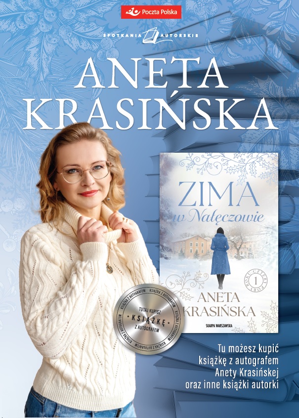 plakat promujący spotkanie autorskie z Antą Krasińską
