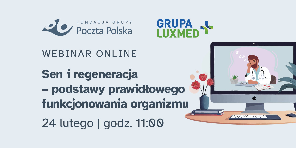 an advertising banner with a monitor displaying a medic with the inscription "Health Hour" - another webinar for postal workers