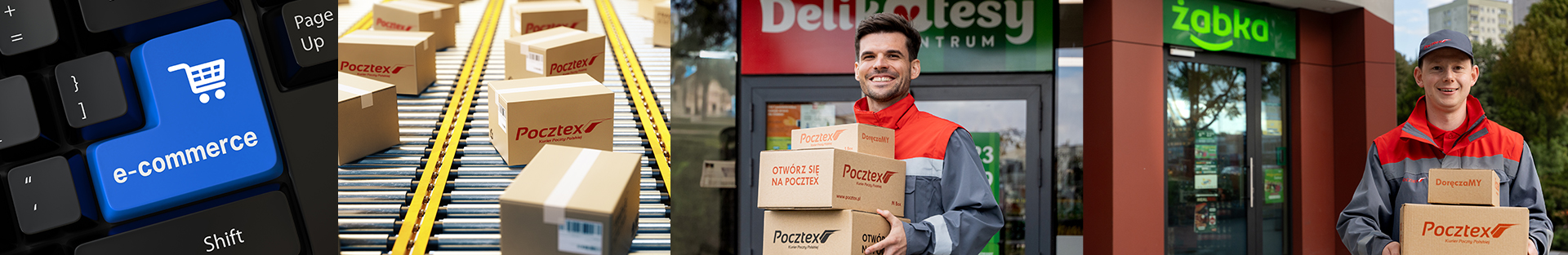 kurier z paczkami przed siecią sklepów
