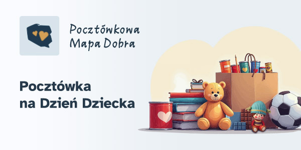 pudełka z drobnymi upominkami i hasło zachęcające do wzięcia udziału w akcji dzień dziecka