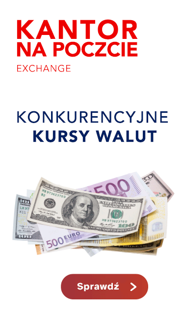 baner z banknotami reklamujący pocztowy kantor