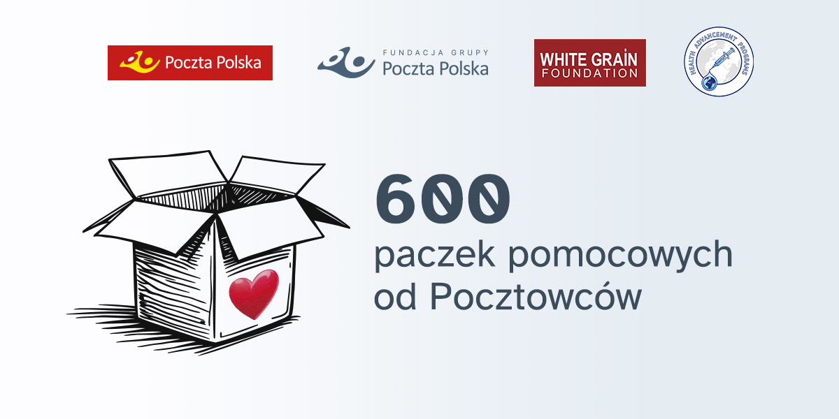 paczka a obok informacja o ilości paczek udało się zebrać, paczka to karton typowy do paczek z czerwonym sercem