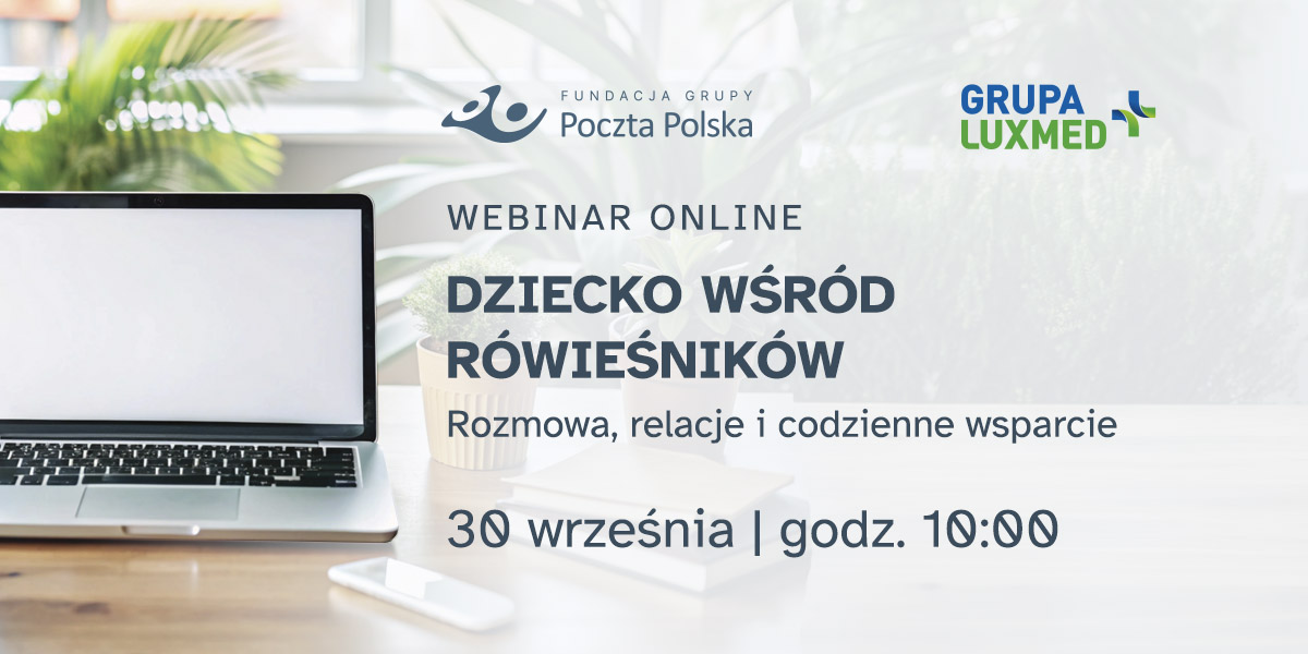a graphic with a computer on a desk, encouraging participation in a webinar